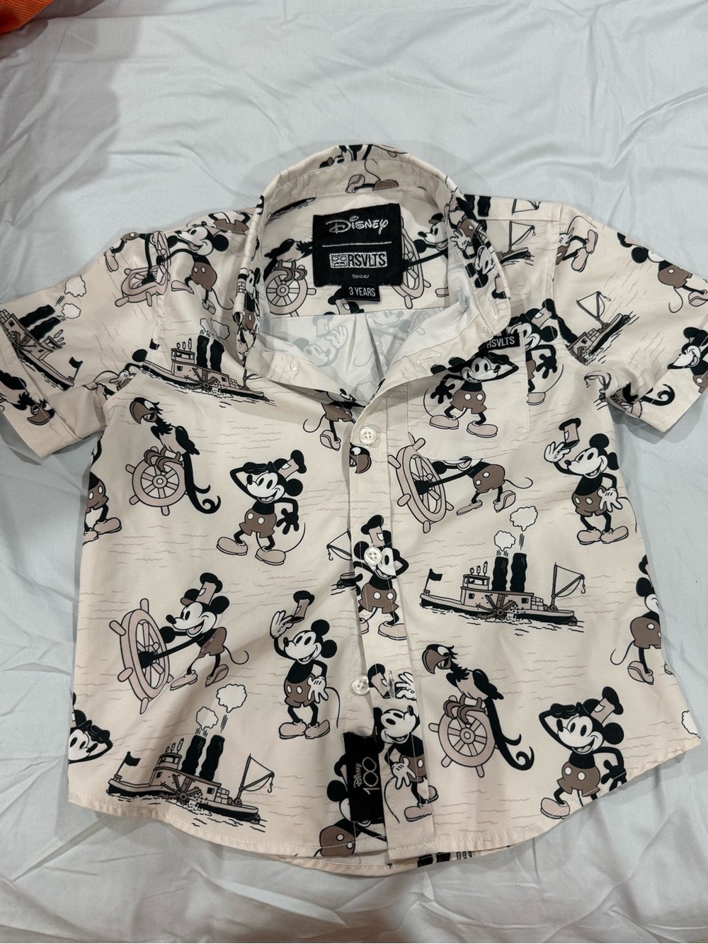 RSVLTS Disney Mickey Mouse White Short-Sleeve Button-Up Shirt for Kids